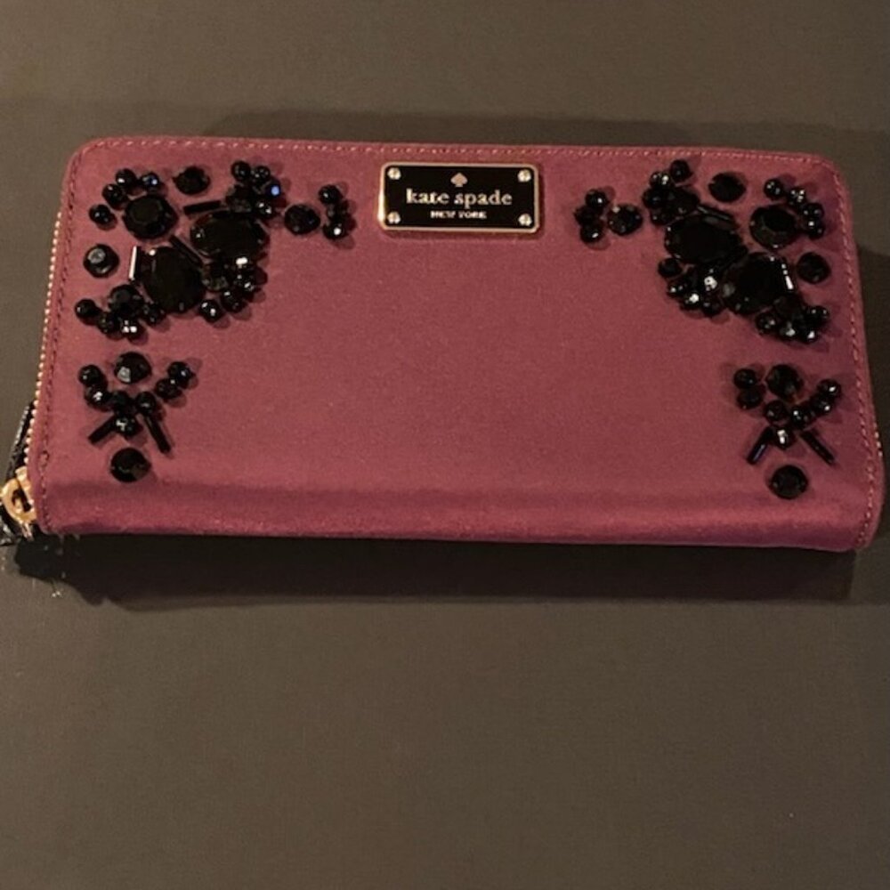 New Kate Spade Maroon Wallet with Black Gems